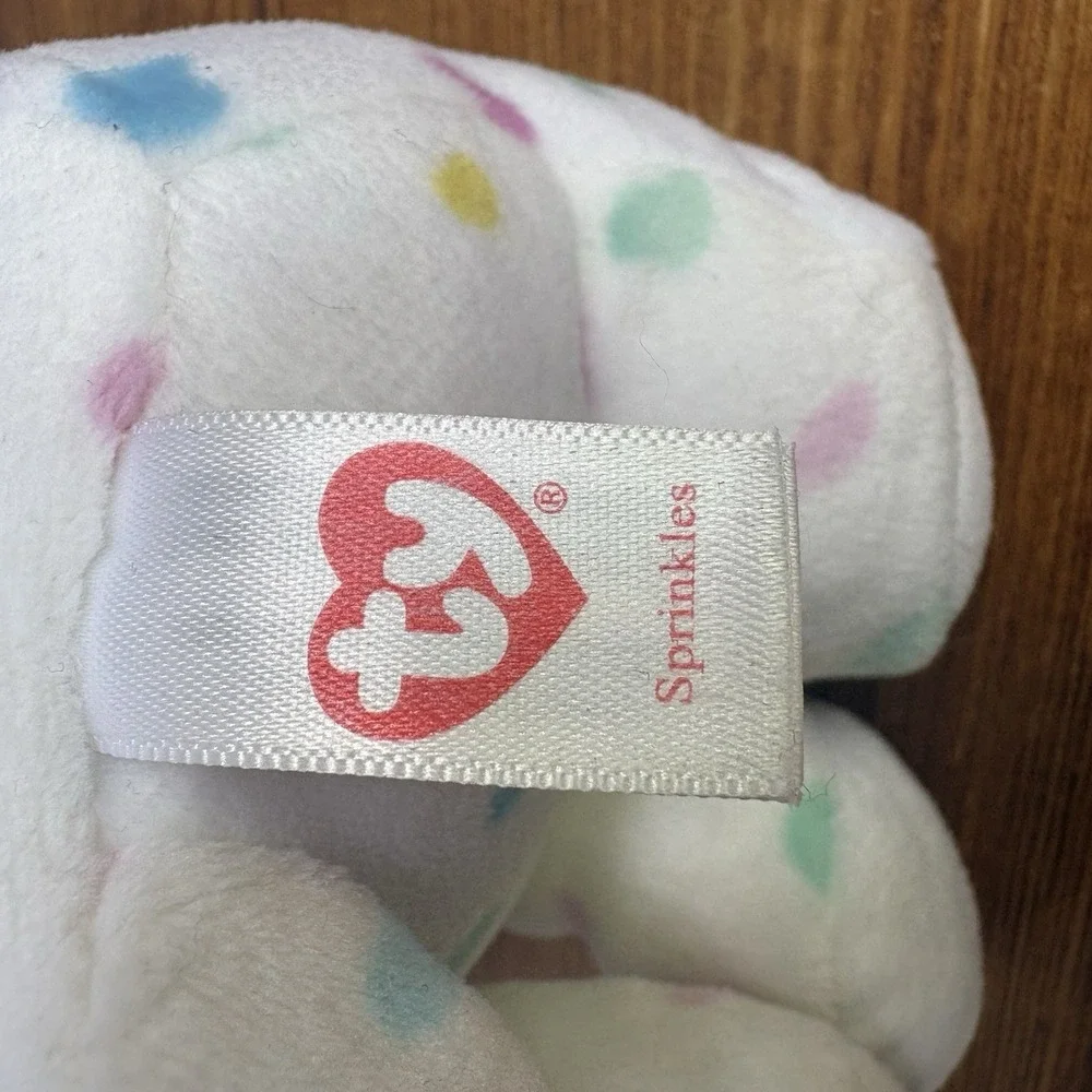 TY Beanie Babies Sprinkles White Confetti Puppy Dog Plush Stuffed Animal Toy